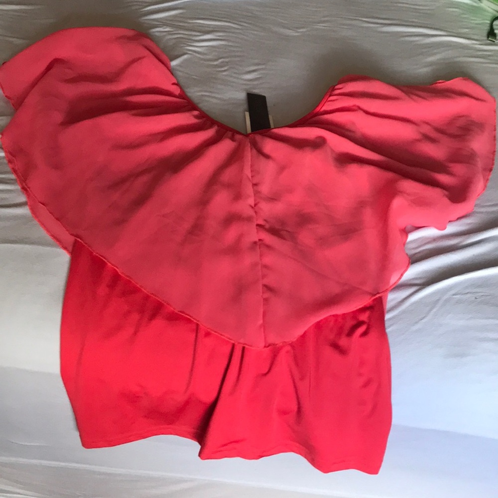 Coral flutter off the shoulder blouse